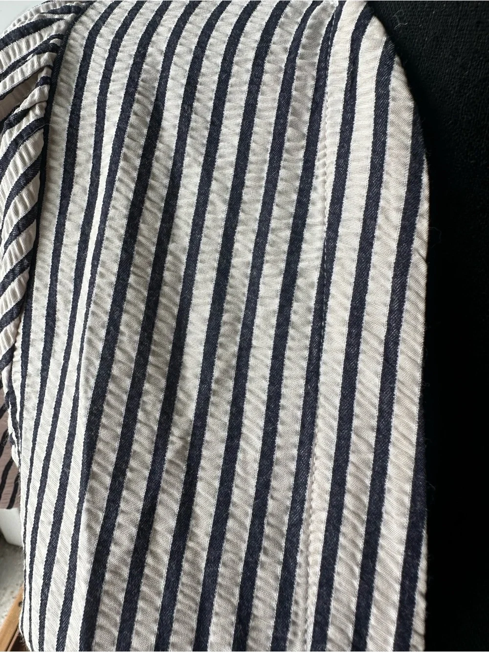 Zara Navy Ecru Stripe Puff Sleeve Tie Front Plunge Blouse Chic Top Size S
